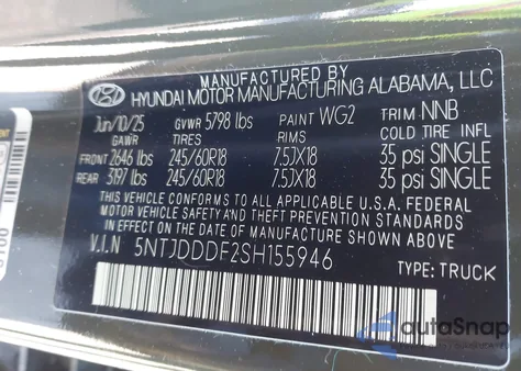 2025 Hyundai Santa Cruz Xrt z USA, uszkodzony, nr VIN 5NTJDDDF2SH155946